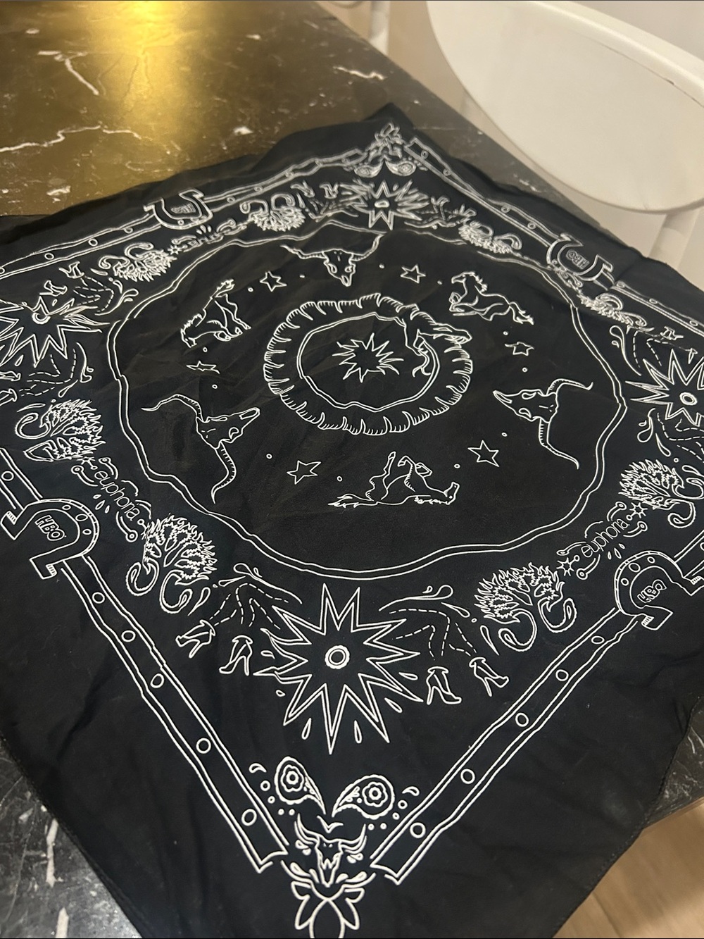 Black Euphoria Bandana Scarf with White Western Printer
